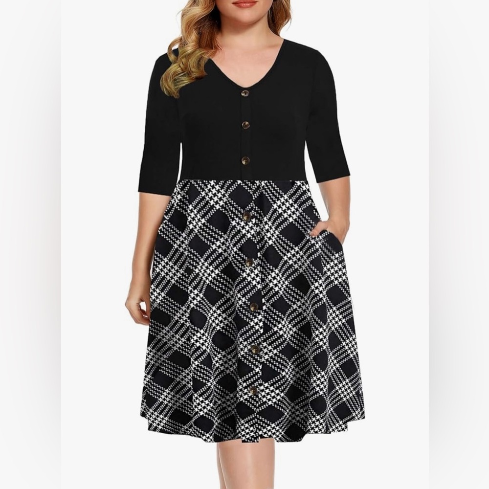 BEDOAR Women’s Casual Plus Size A-Line / Knee-Length / V-Neck Dress with Pockets